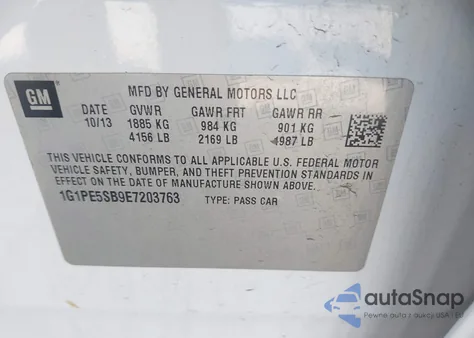 2014 Chevrolet Cruze 2Lt Auto z USA, uszkodzony, nr VIN 1G1PE5SB9E7203763